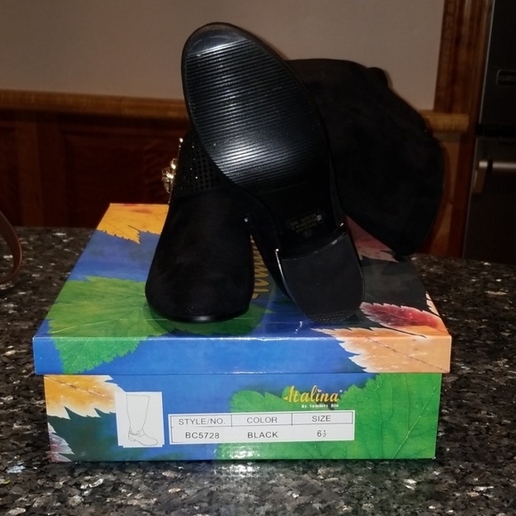 Italina Black Chain Detail Tall Boot - Picture 2 of 4